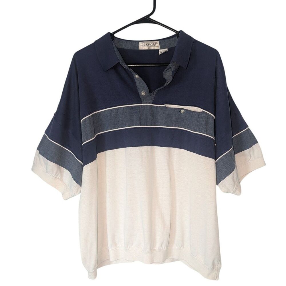 Vintage CC Sport Banded Bottom Polo Dadcore Boxy Fit Navy/White Color Block 2X